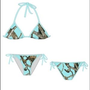 Teal Camo bikini top and bottom